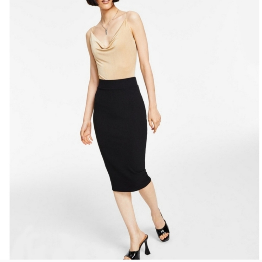 BAR Ill Black Bodycon Midi Skirt SIZE LARGE NWT